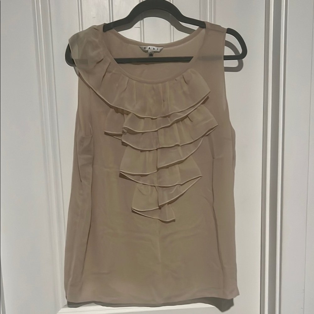 CAbi Tan Ruffled Blouse Sleeveless